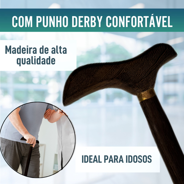 Bengala Elegante de Madeira Wengué Liso | Punho Derby