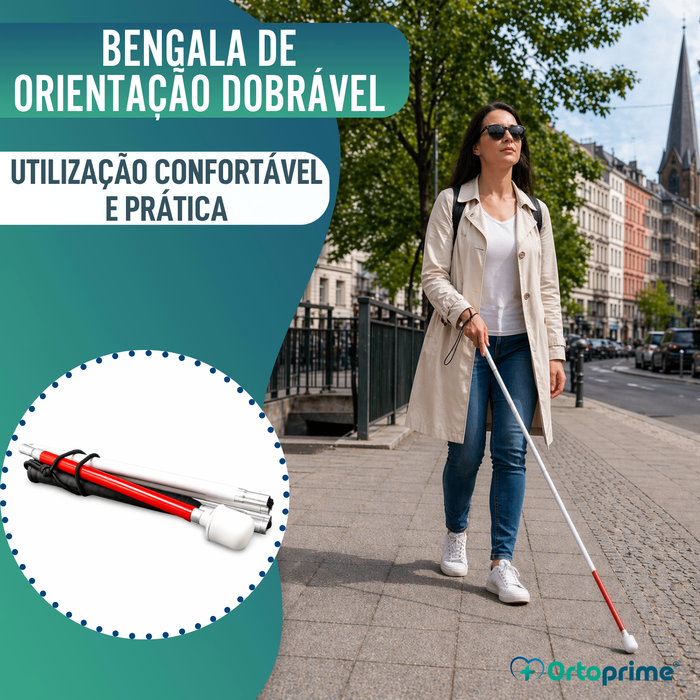 Bengala-Guia Dobrável de Alumínio para Deficiência Visual