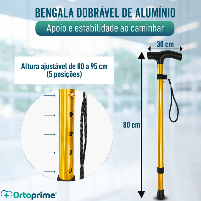 Bengala Dobrável Regulável e Extensível | Dourada