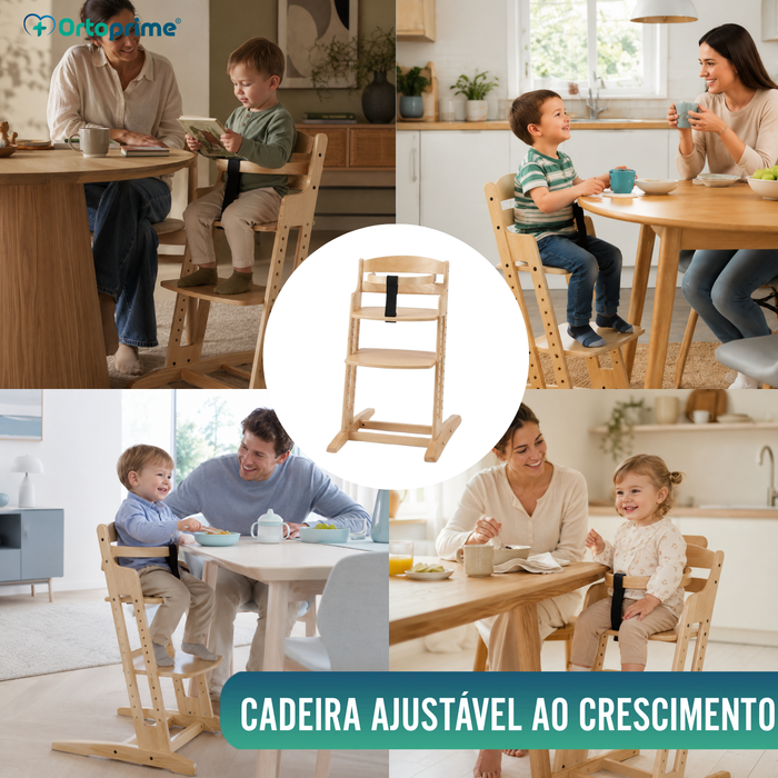 Cadeira Alta Infantil Evolutiva de Madeira | Altura Ajustável