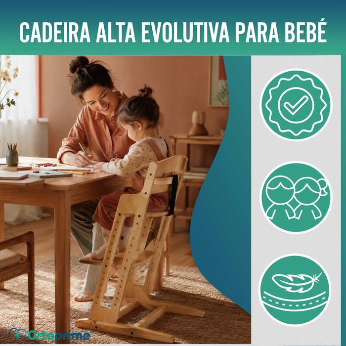 Cadeira Alta Infantil Evolutiva de Madeira | Altura Ajustável