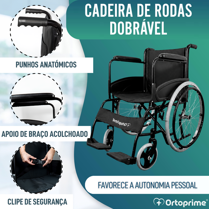 Cadeira de Rodas Dobrável Autopropelida com Cinto de Segurança