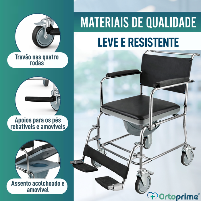 Cadeira de Duche WC com Rodas e Travão | Acolchoada