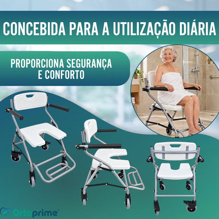 Cadeira de Banho Dobrável com Rodas - Assento Higiénico em U