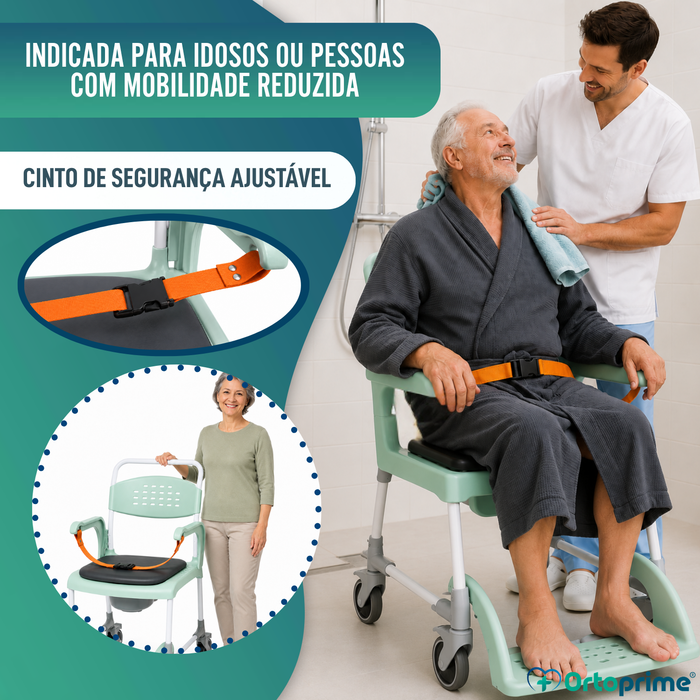 Cadeira Sanitária Banho com Rodas 3 em 1 | Assento com Drenagem