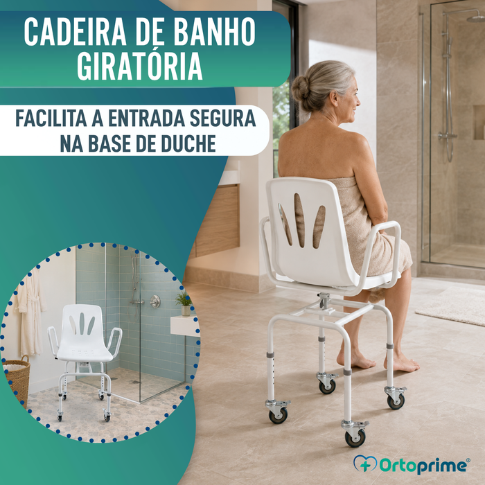 Cadeira de Duche Giratória 360º com Rodas | Cadeira Banho Adultos