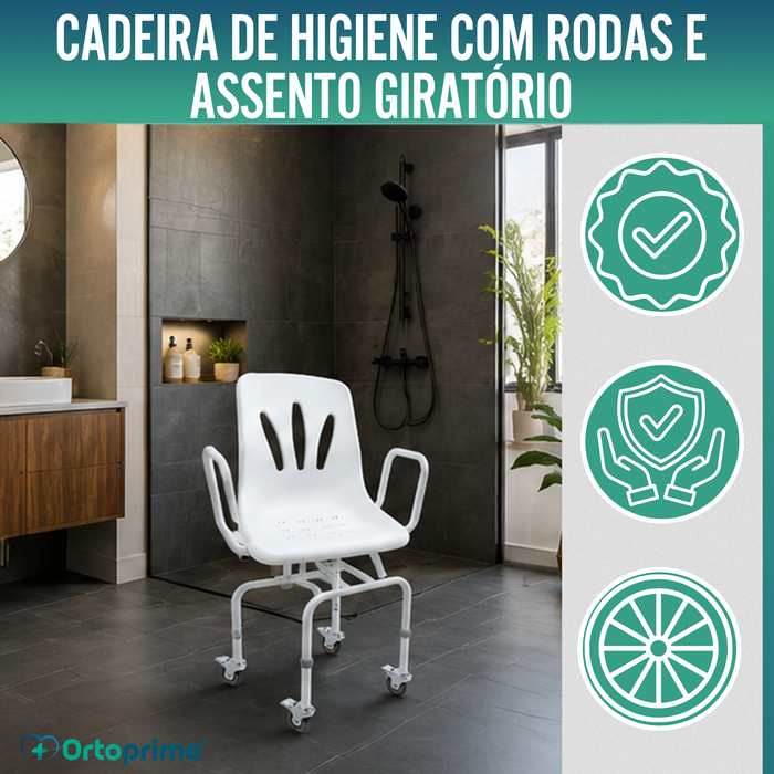 Cadeira de Duche Giratória 360º com Rodas | Cadeira Banho Adultos