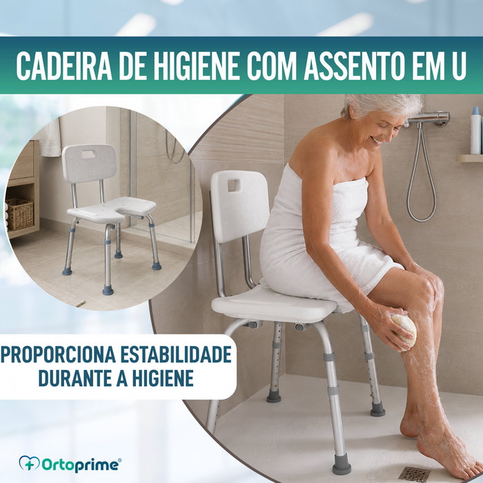 Banco de Duche para Idosos Assento em U e Altura Regulável