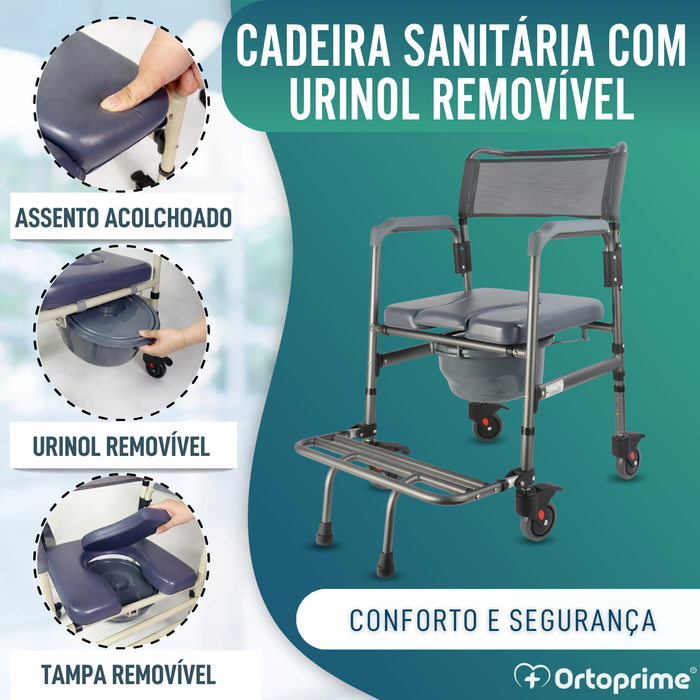 Cadeira WC Dobrável com Rodas | Sanita Portátil