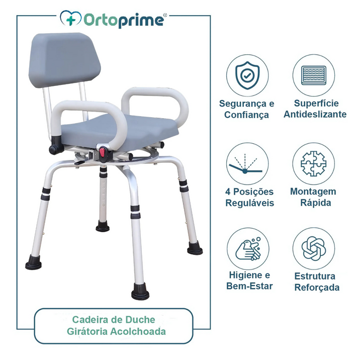 Cadeira de Duche Acolchoada e Giratória - Mobilidade Reduzida