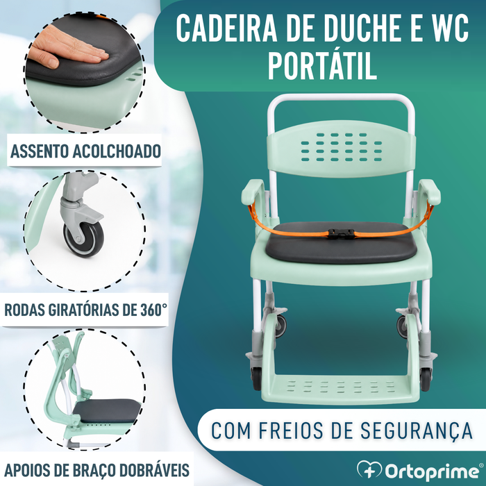 Cadeira Sanitária Banho com Rodas 3 em 1 | Assento com Drenagem