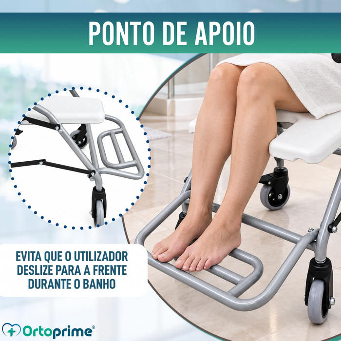 Cadeira de Banho Dobrável com Rodas - Assento Higiénico em U