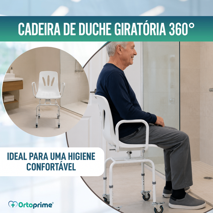 Cadeira de Duche Giratória 360º com Rodas | Cadeira Banho Adultos