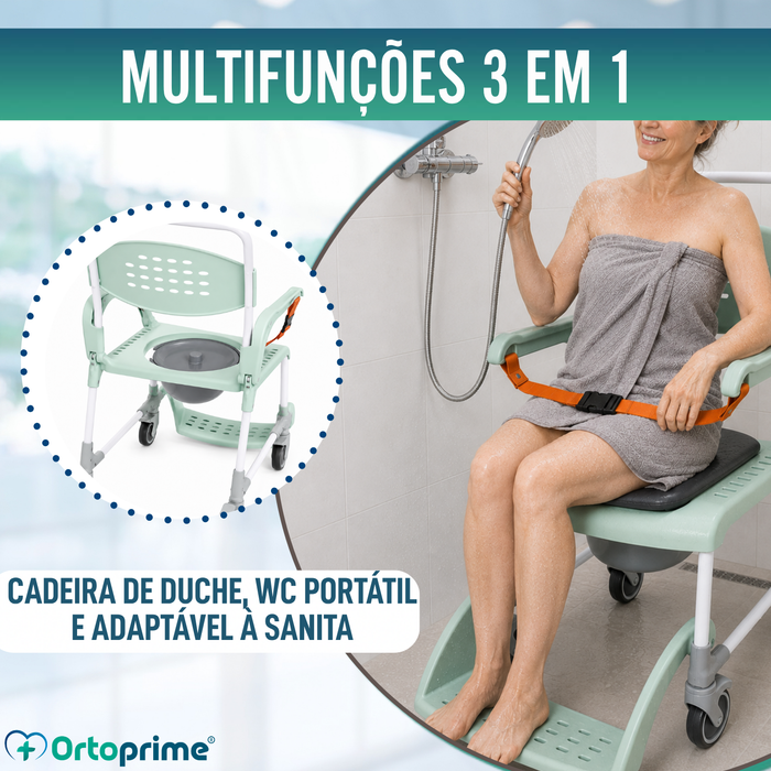 Cadeira Sanitária Banho com Rodas 3 em 1 | Assento com Drenagem