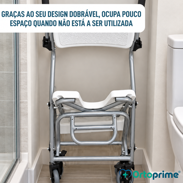 Cadeira de Banho Dobrável com Rodas - Assento Higiénico em U