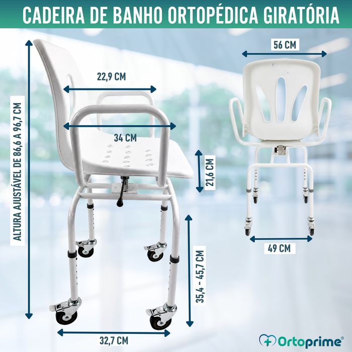 Cadeira de Duche Giratória 360º com Rodas | Cadeira Banho Adultos