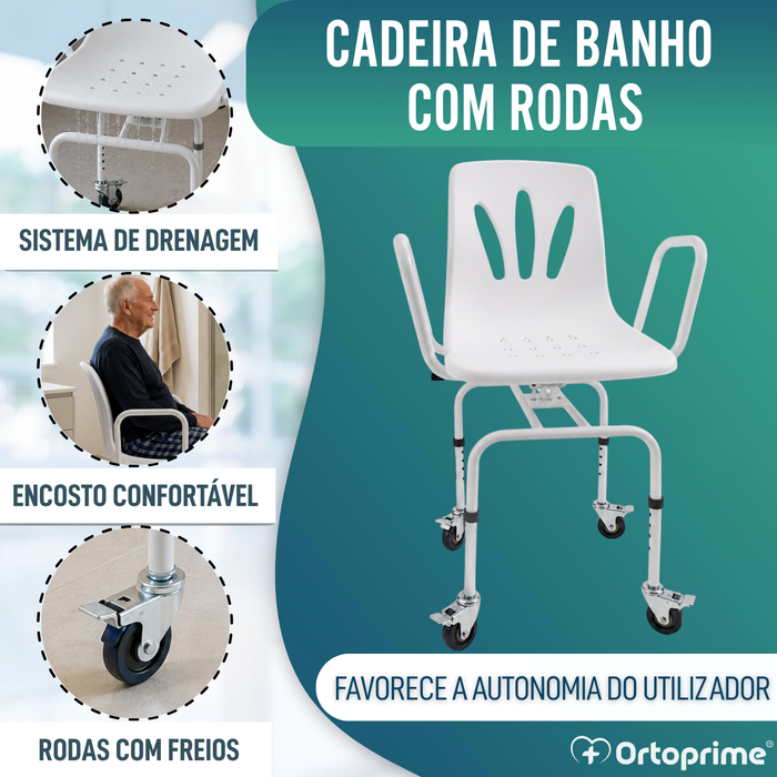 Cadeira de Duche Giratória 360º com Rodas | Cadeira Banho Adultos