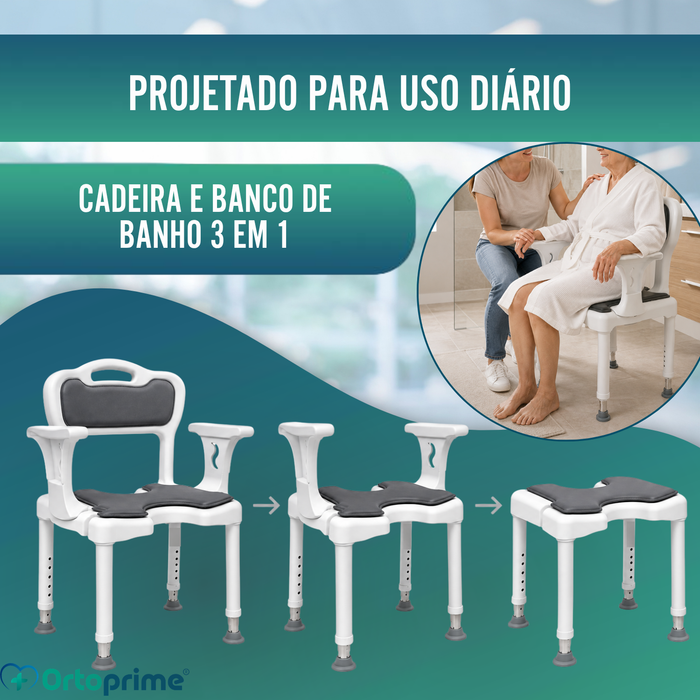 Cadeira de Banho 3 em 1 em U | Banco Antiderrapante