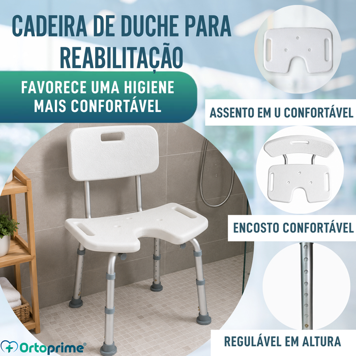 Banco de Duche para Idosos Assento em U e Altura Regulável