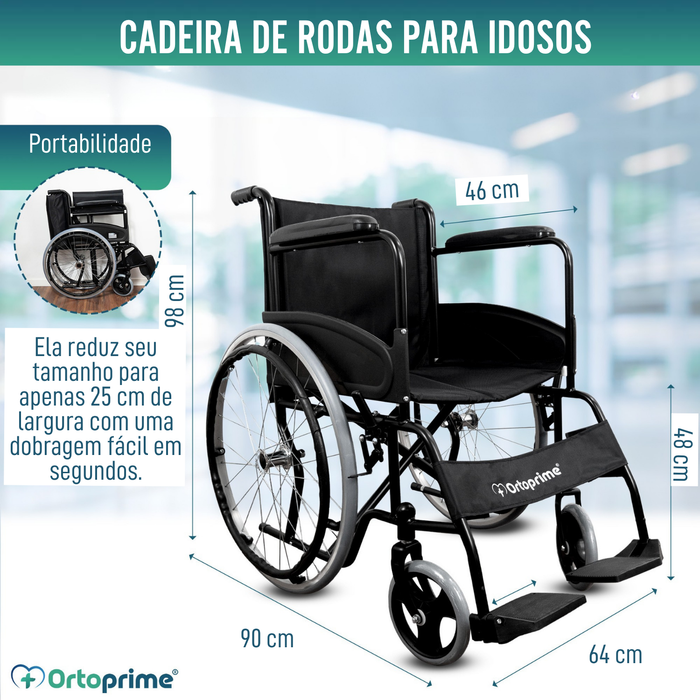 Cadeira de Rodas Dobrável Autopropelida com Cinto de Segurança