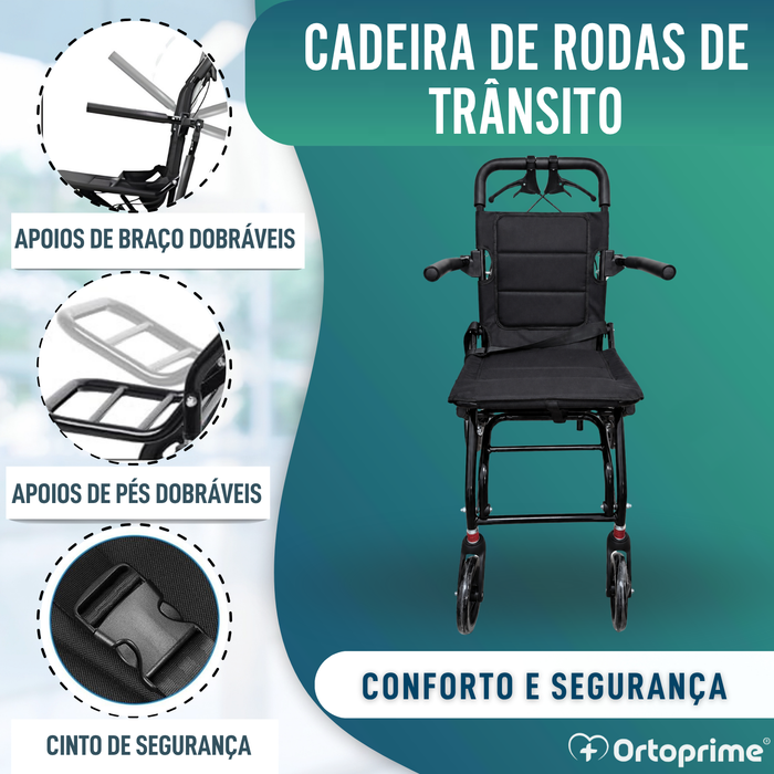 Cadeira de Rodas de Trânsito Leve Dobrável com Travão