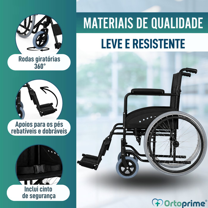 Cadeira de Rodas Dobrável e Leve para Idosos Autopropulsionável