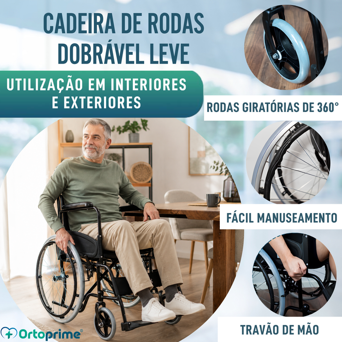 Cadeira de Rodas Dobrável Autopropelida com Cinto de Segurança