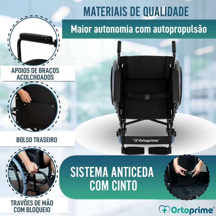 Cadeira de Rodas Dobrável e Leve para Idosos Autopropulsionável