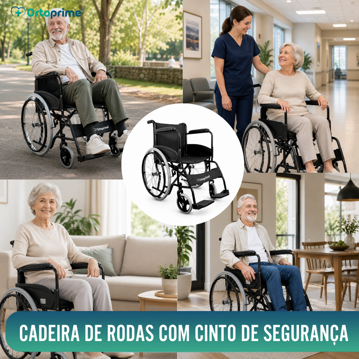 Cadeira de Rodas Dobrável Autopropelida com Cinto de Segurança