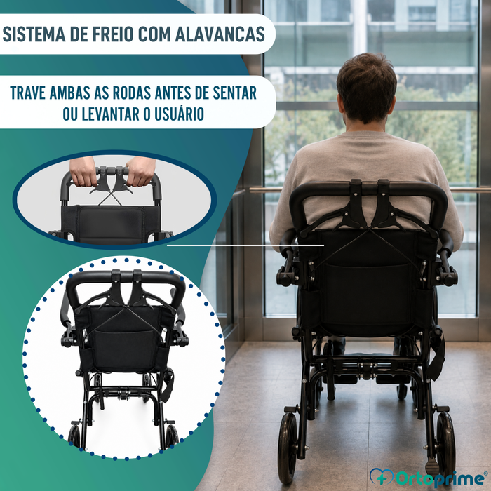 Cadeira de Rodas de Trânsito Leve Dobrável com Travão