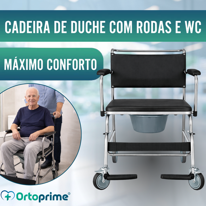 Cadeira de Duche WC com Rodas e Travão | Acolchoada