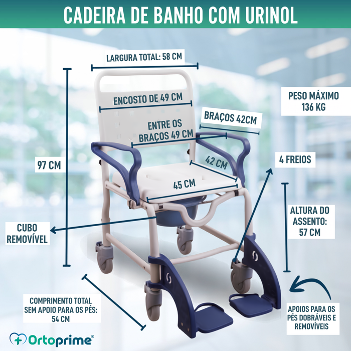 Cadeira Duche WC Adultos Braços e Pés Rebatíveis | WC Portátil