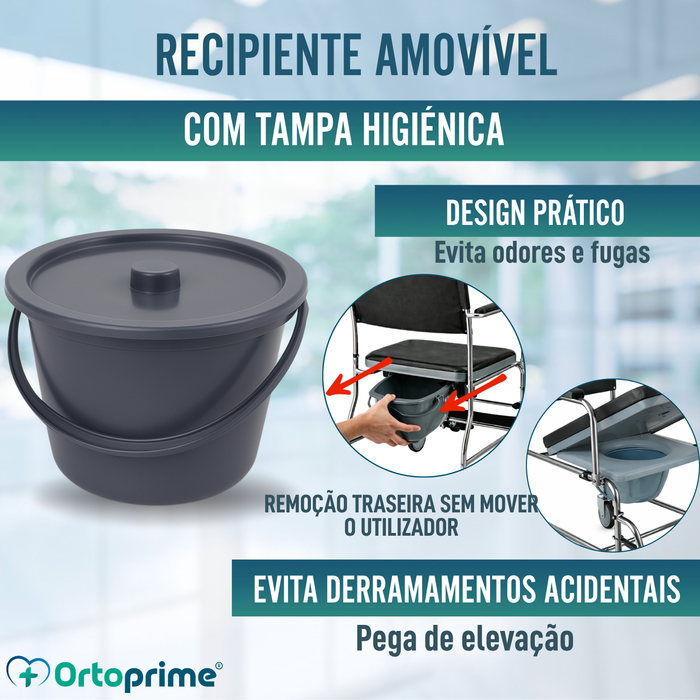 Cadeira de Duche WC com Rodas e Travão | Acolchoada
