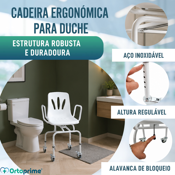 Cadeira de Duche Giratória 360º com Rodas | Cadeira Banho Adultos