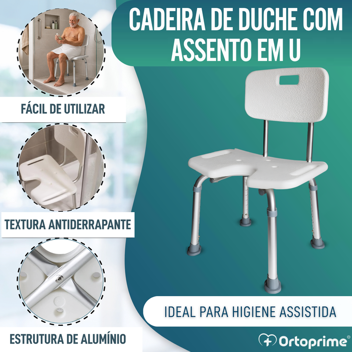 Banco de Duche para Idosos Assento em U e Altura Regulável