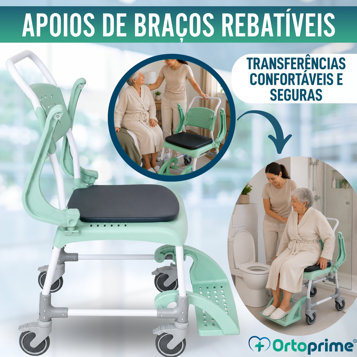 Cadeira Sanitária Banho com Rodas 3 em 1 | Assento com Drenagem