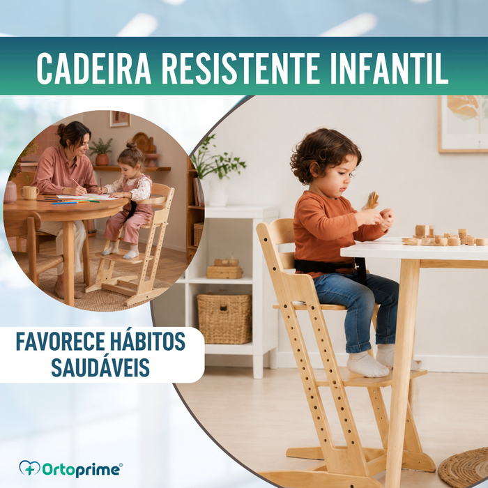 Cadeira Alta Infantil Evolutiva de Madeira | Altura Ajustável