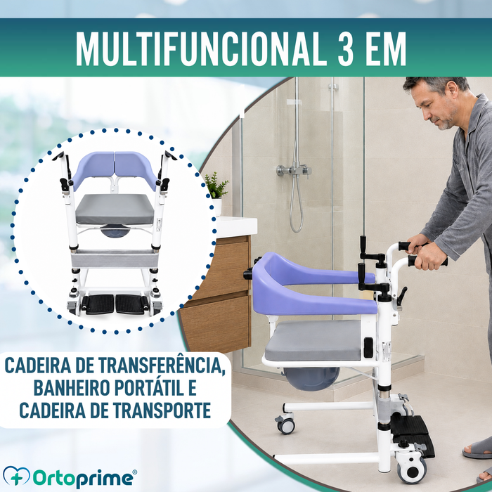 Cadeira de Transferência 3 em 1 | Cadeira WC Regulável