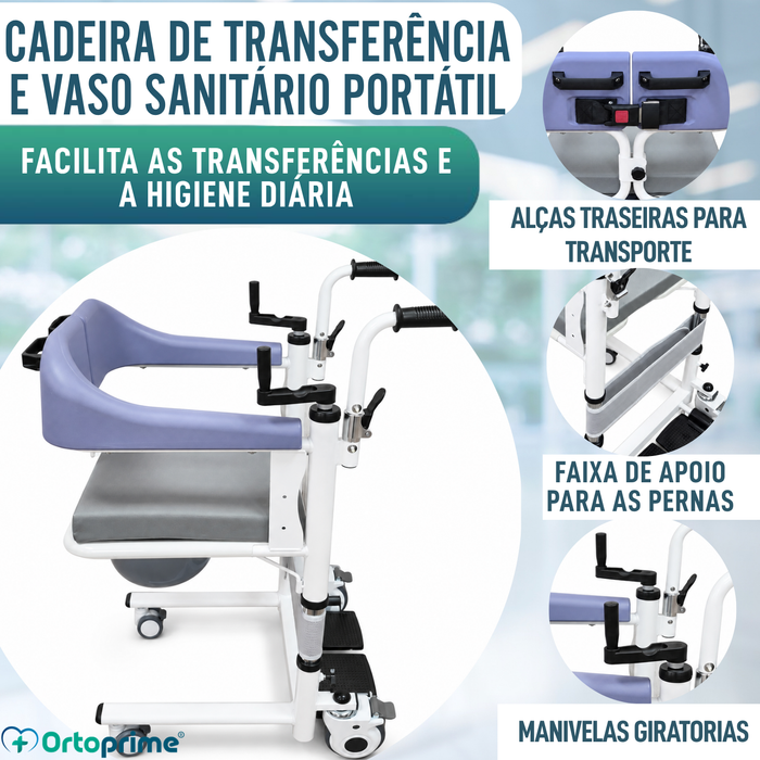 Cadeira de Transferência 3 em 1 | Cadeira WC Regulável