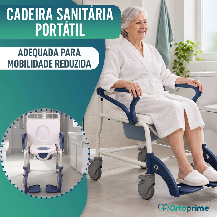 Cadeira Duche WC Adultos Braços e Pés Rebatíveis | WC Portátil
