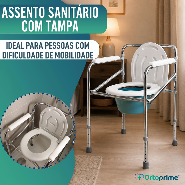 Cadeira de WC Portátil com Urinol Incorporado e Regulável em Altura