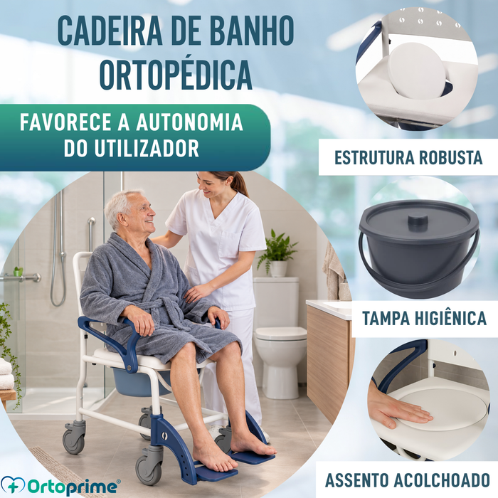 Cadeira Duche WC Adultos Braços e Pés Rebatíveis | WC Portátil
