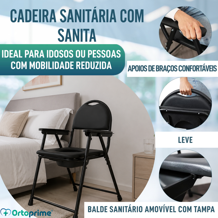 Cadeira WC para Idosos Dobrável | Cadeira Sanitária Portátil
