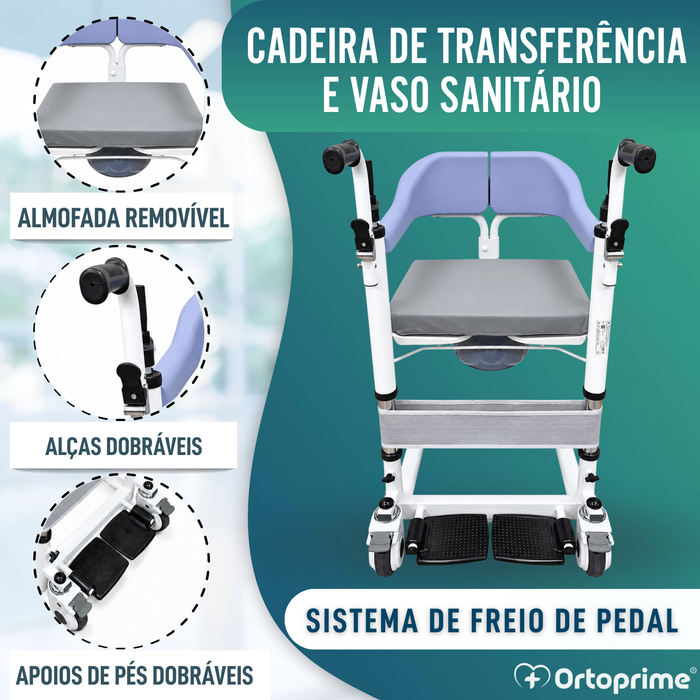 Cadeira de Transferência 3 em 1 | Cadeira WC Regulável