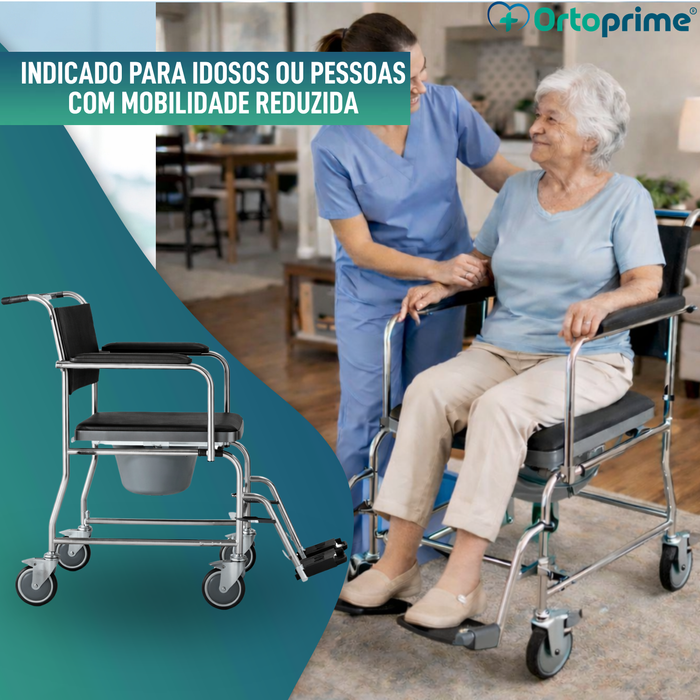 Cadeira de Duche WC com Rodas e Travão | Acolchoada