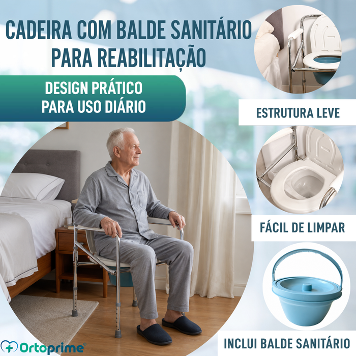 Cadeira de WC Portátil com Urinol Incorporado e Regulável em Altura