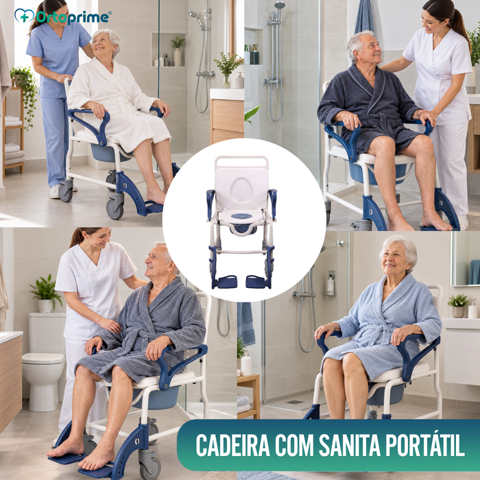 Cadeira Duche WC Adultos Braços e Pés Rebatíveis | WC Portátil