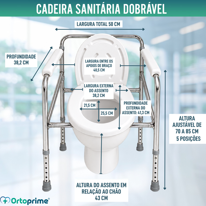 Cadeira de WC Portátil com Urinol Incorporado e Regulável em Altura
