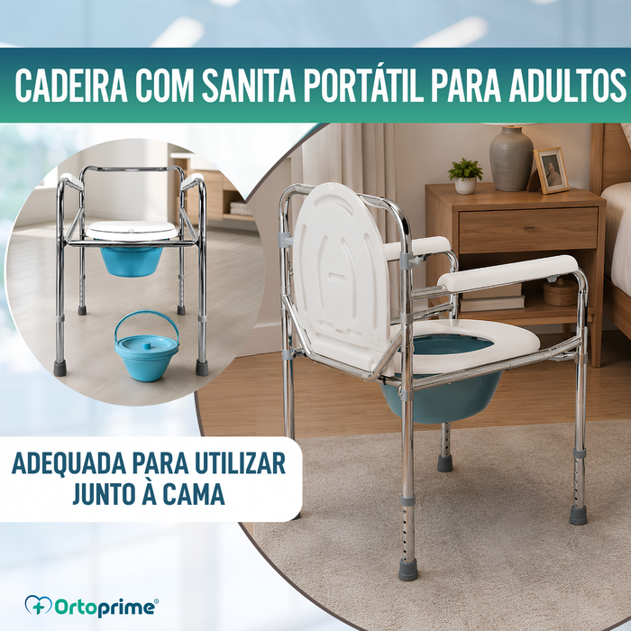 Cadeira de WC Portátil com Urinol Incorporado e Regulável em Altura