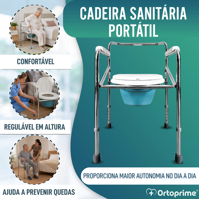 Cadeira de WC Portátil com Urinol Incorporado e Regulável em Altura